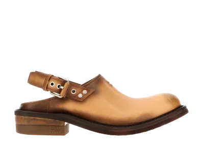 MIU MIU Women's Foule Leather Mules "Light Tan"