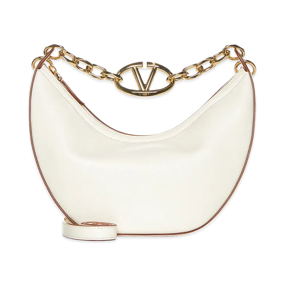Valentino Women's Leather Small Hobo Vlogo Moon Handbag "Ivory/White"