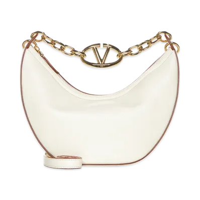 Valentino Women's Leather Small Hobo Vlogo Moon Handbag "Ivory/White"