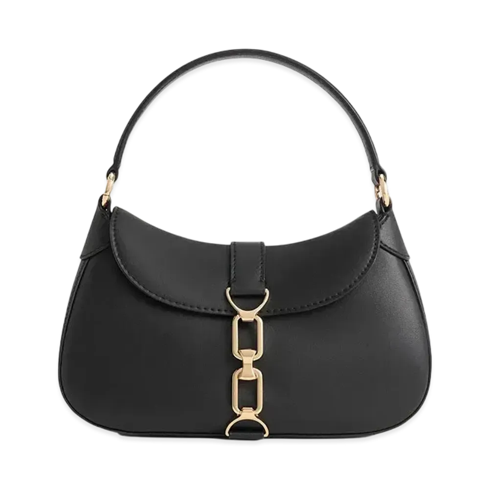 CHARLES & KEITH Agatha Chain Accent Hobo Bag "Black"