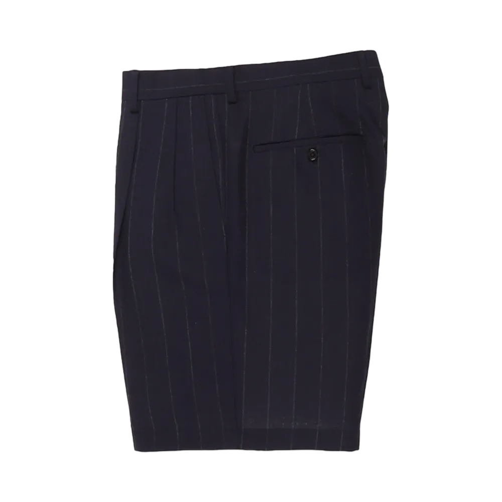 WACKO MARIA Dormeuil / Striped Double Pleated Short Trousers "Navy"