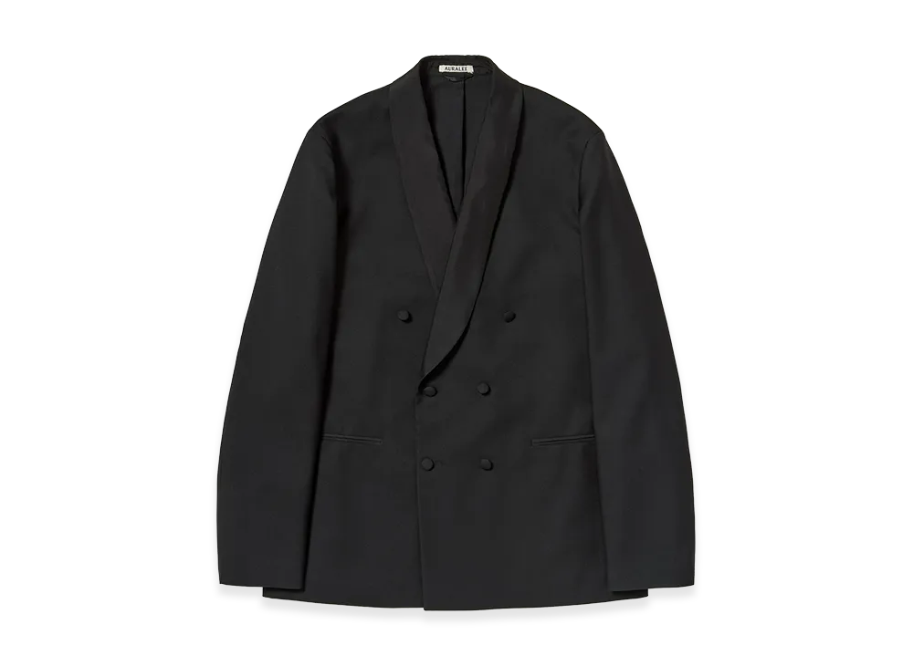 AURALEE High-Density Wool Worsted Shawl Collar Jacket "Black"