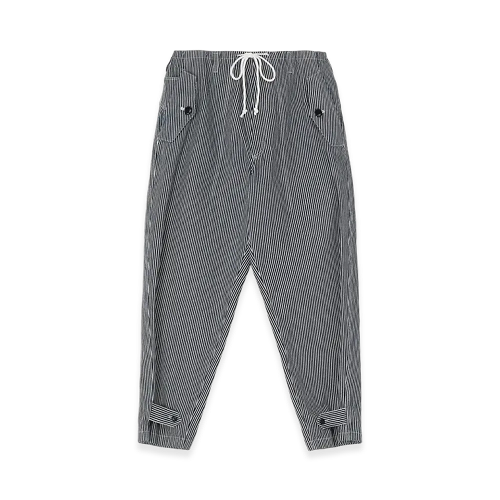 WILDSIDE YOHJI YAMAMOTO Hickory Stripe White Stitch Draw String Pants "Navy/White"