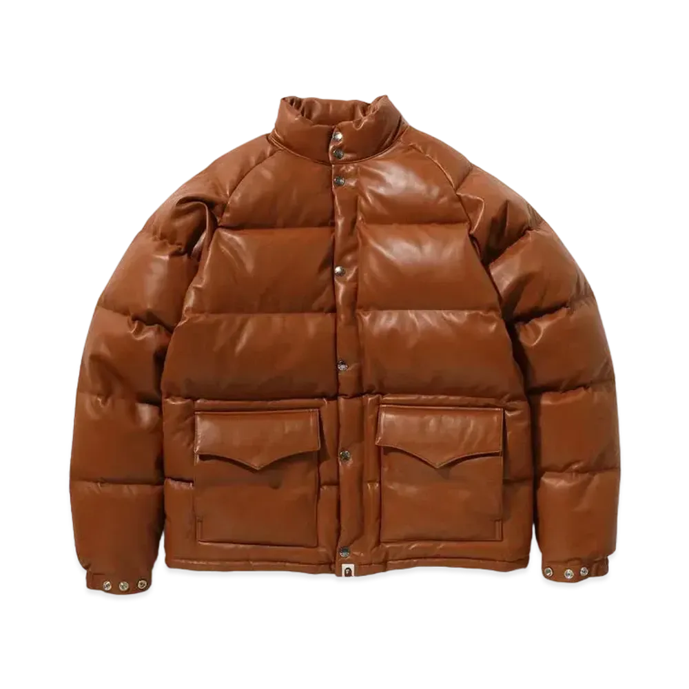 A BATHING APE Leather Classic Down Jacket "Brown"