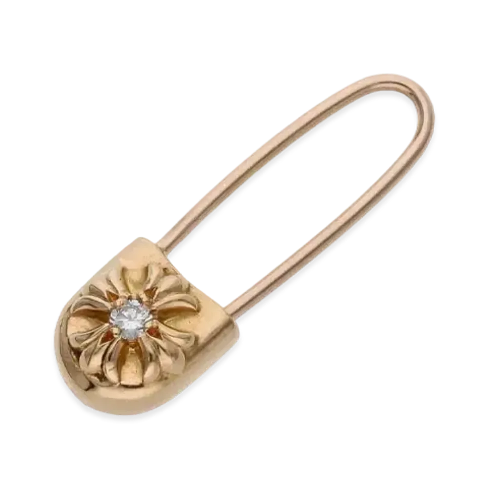Chrome Hearts 22K Small Safety Pin 1 Diamond Charm "Yellow Gold"