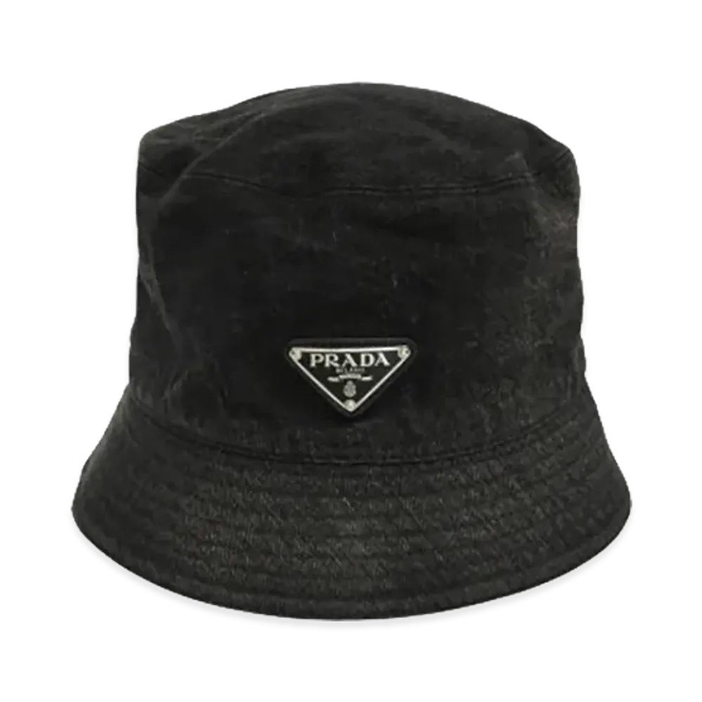 PRADA Triangle Logo Denim Bucket Hat "Black"