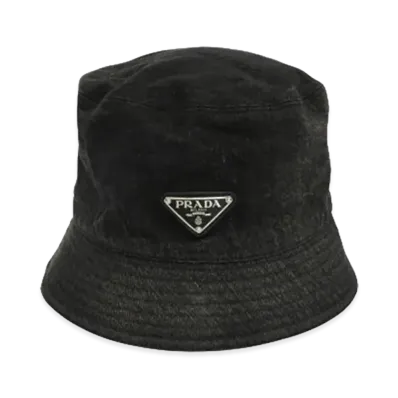 PRADA Triangle Logo Denim Bucket Hat "Black"
