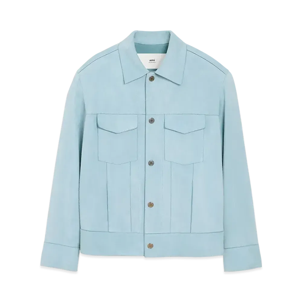 AMI PARIS Leather Trucker Jacket "Sky"