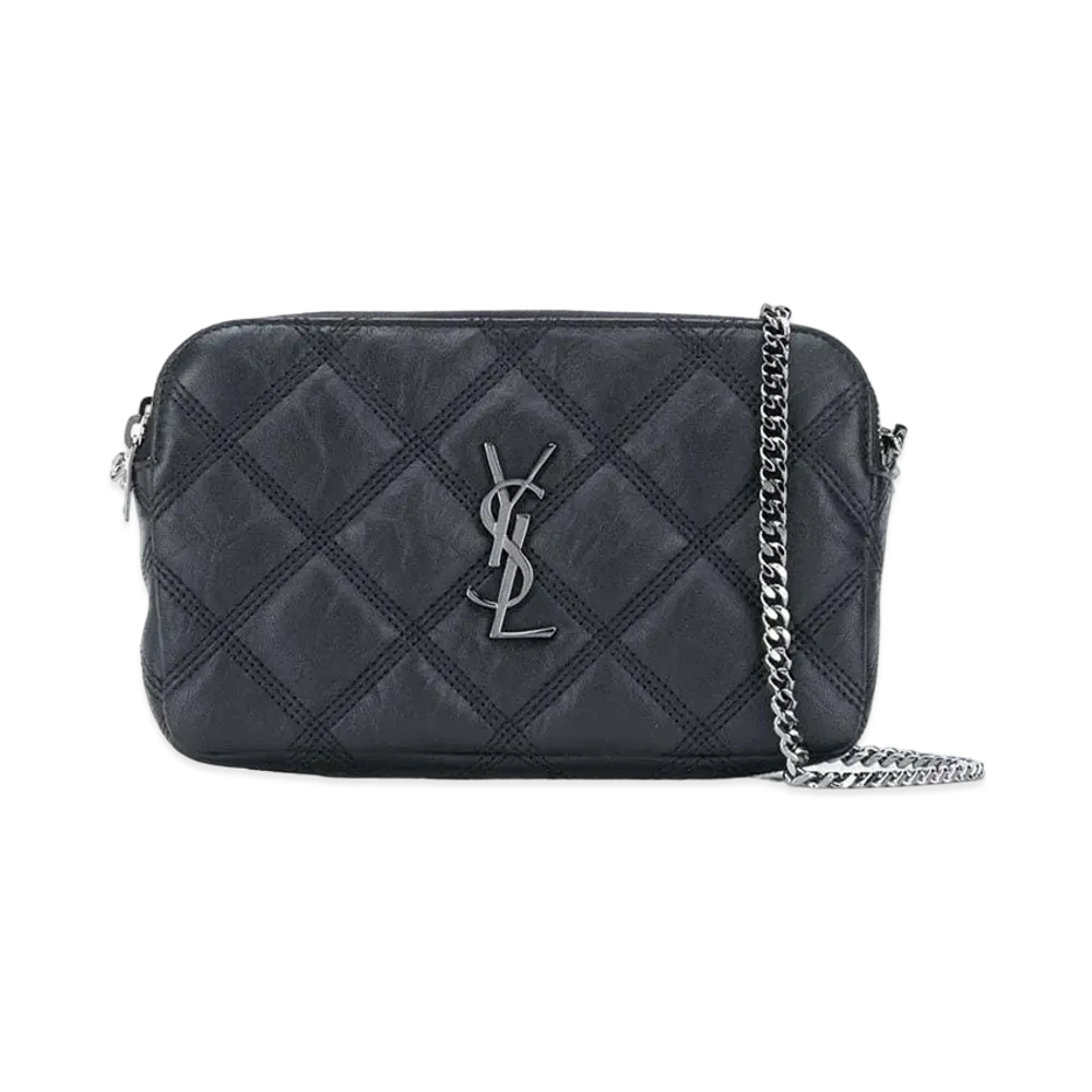 Saint Laurent Becky Double-Zip Pouch In Quilted Matte Leather "Black"