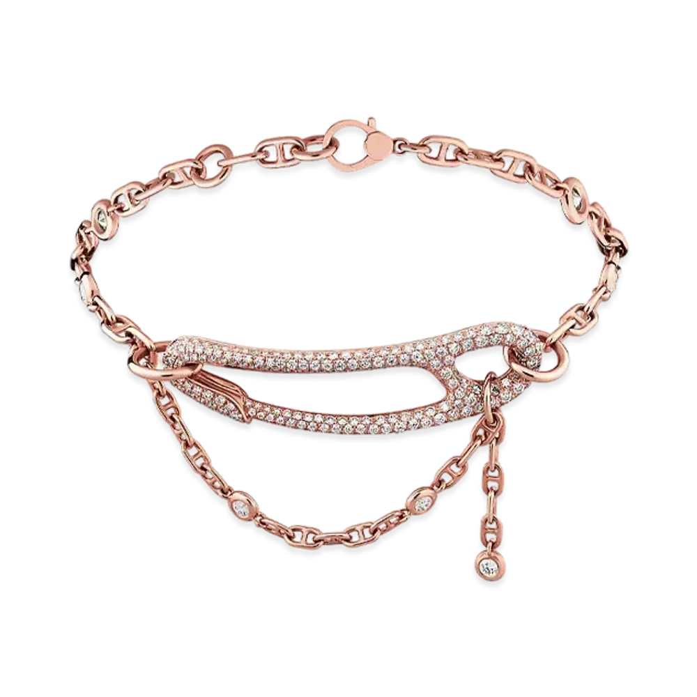Hermes Chaine D'ancre Punk Bracelet MM "Pink Gold/Diamond 214"