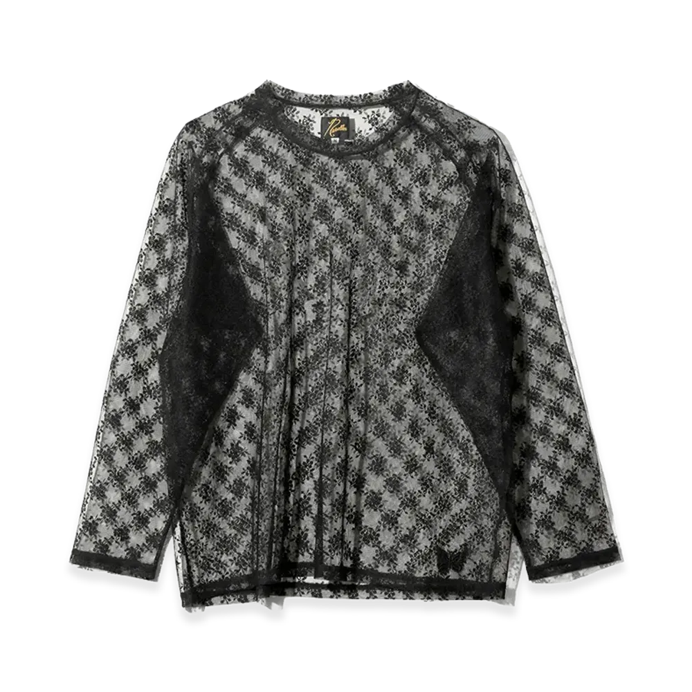 NEEDLES L/S U-Neck Tee - Floral Raschel Lace "Black"