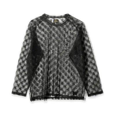 NEEDLES L/S U-Neck Tee - Floral Raschel Lace "Black"