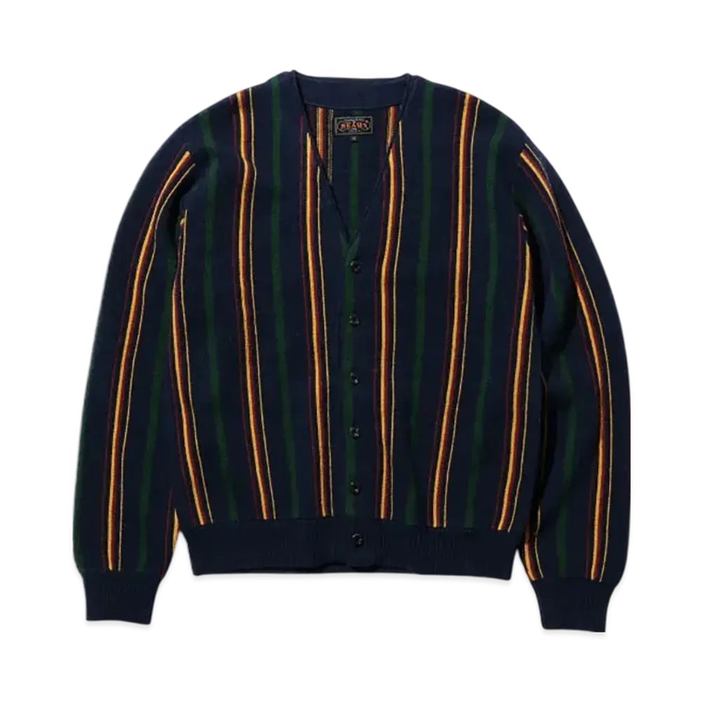 BEAMS Cardigan Stripe 12G "Navy"