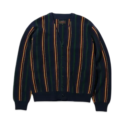 BEAMS Cardigan Stripe 12G "Navy"