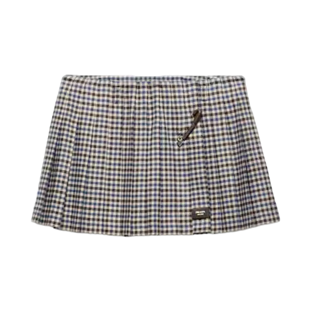 PRADA Women's Checked Wool Miniskirt "Dark Brown"