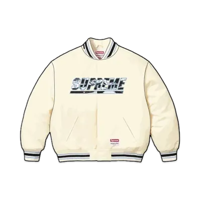 Supreme Mitchell & Ness Camo Logo Varsity Jacket "White"