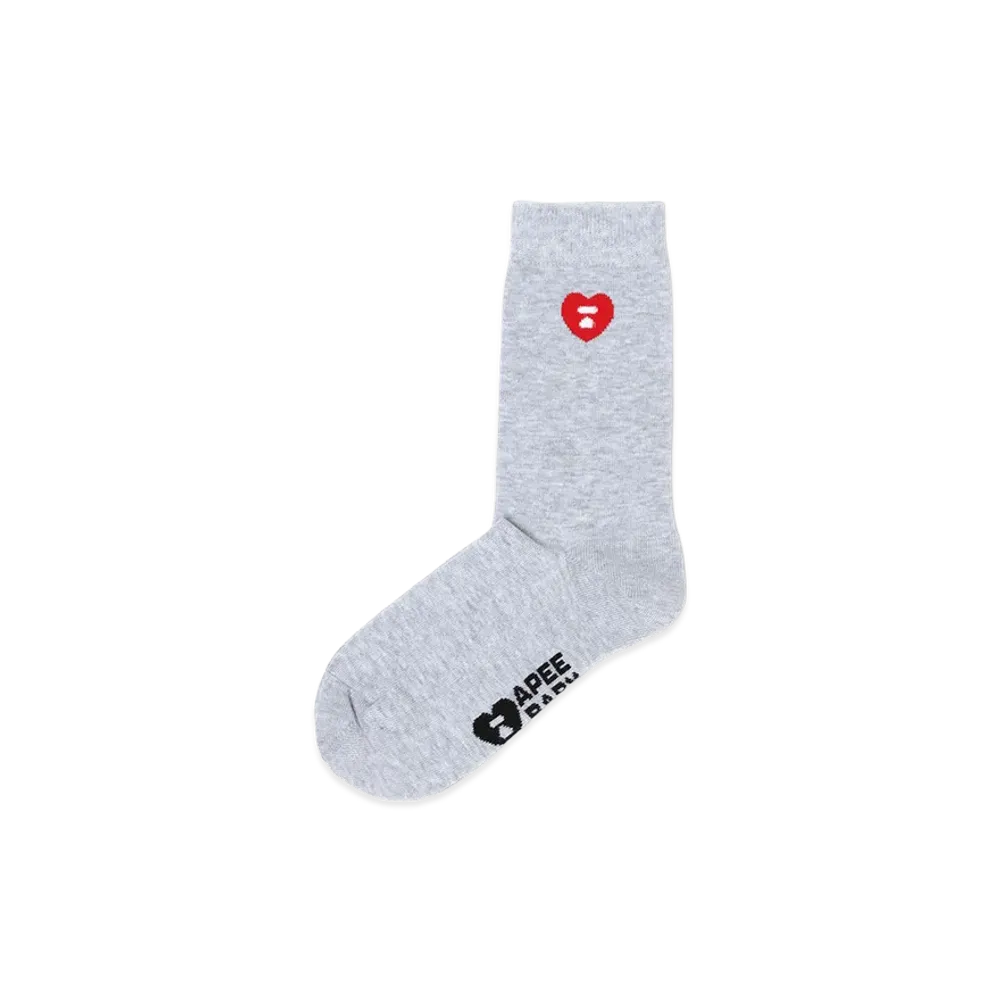 A BATHING APE Women's Heart Embroidery Badge Socks "Gray"
