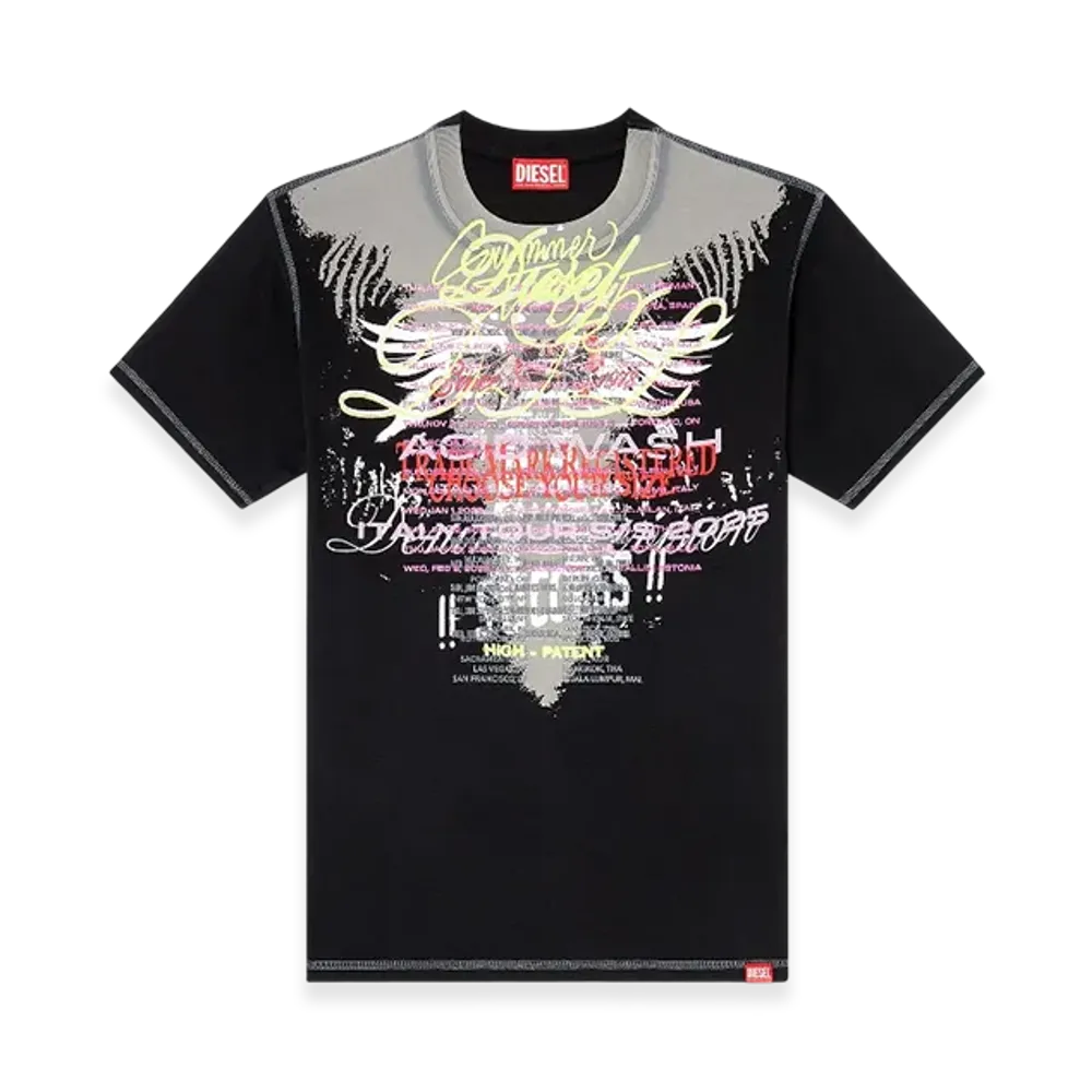 Diesel T-Normac-1 Crew Neck T-Shirt With Lyrics Print "Black"