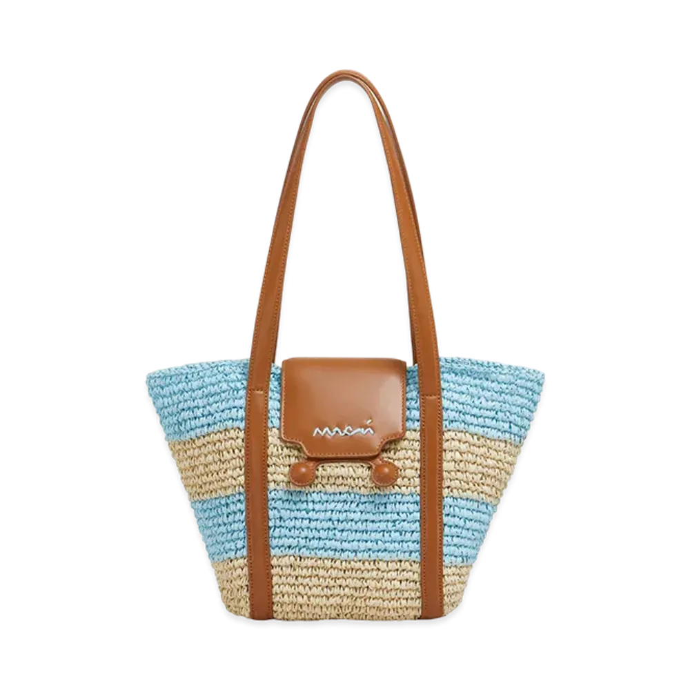 MARNI Small Trunkaroo Beach Bag in Striped Raffia Effect "Natural/Rain"