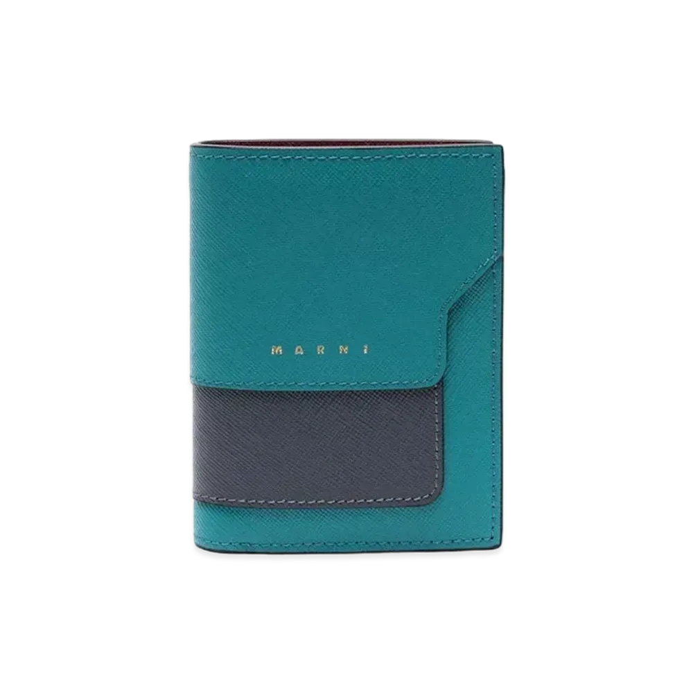 Marni Blue Grey And Red Bi-Fold Saffiano Wallet "Vivid Blue/Smoke/Deep Red"