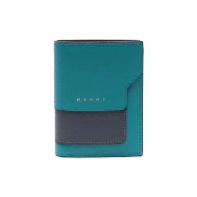 Marni Blue Grey And Red Bi-Fold Saffiano Wallet "Vivid Blue/Smoke/Deep Red"