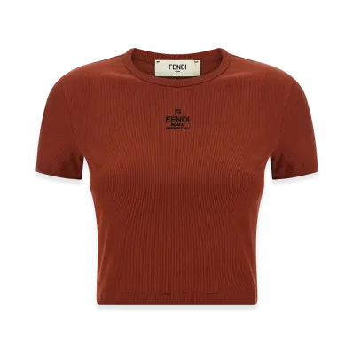 FENDI Women's Logo Embroidery T-Shirt "Brown"
