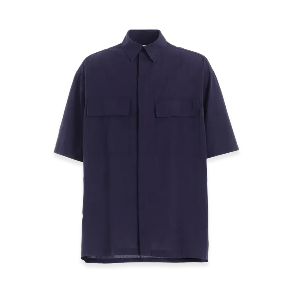 S'YTE Broadcloth Chambray Flap Pockets Oversized Short-Sleeve Shirt "Navy"