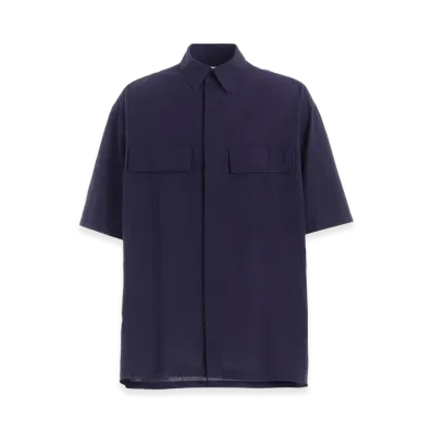 S'YTE Broadcloth Chambray Flap Pockets Oversized Short-Sleeve Shirt "Navy"