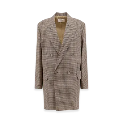 AMI PARIS Women's Virgin Wool Blazer with Pied De Poule Motif "Beige"