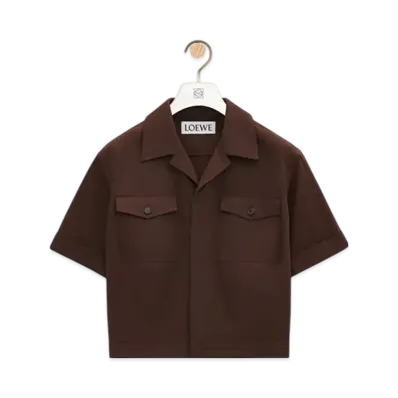 LOEWE Men's Short Sleeve Shirt in Cotton "Chocolate Brown"
