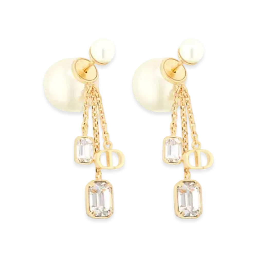 Dior Tribales Earrings Finish Metal with Resin Pearls and Crystals "Gold/White/Silver"