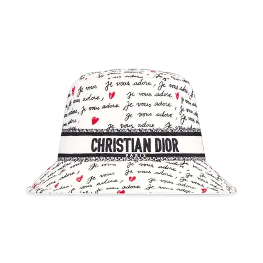 Dior Dioramour D-Bobby Small-Brim Bucket Hat Embroidery "White/Black/Red"