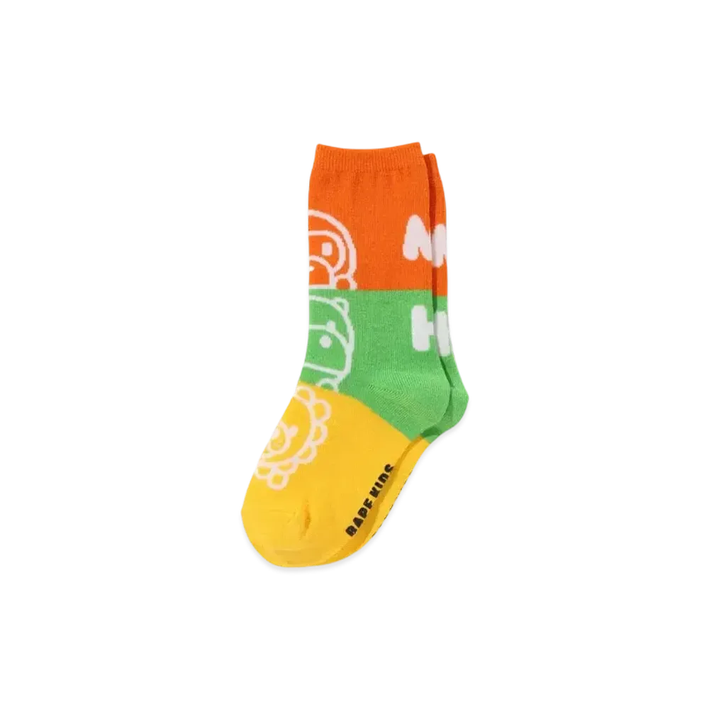 A BATHING APE Milo Friends Color Block Socks "Orange"
