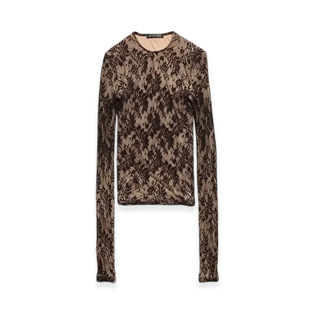 BALENCIAGA Women's Lace Crewneck Top "Beige Black"