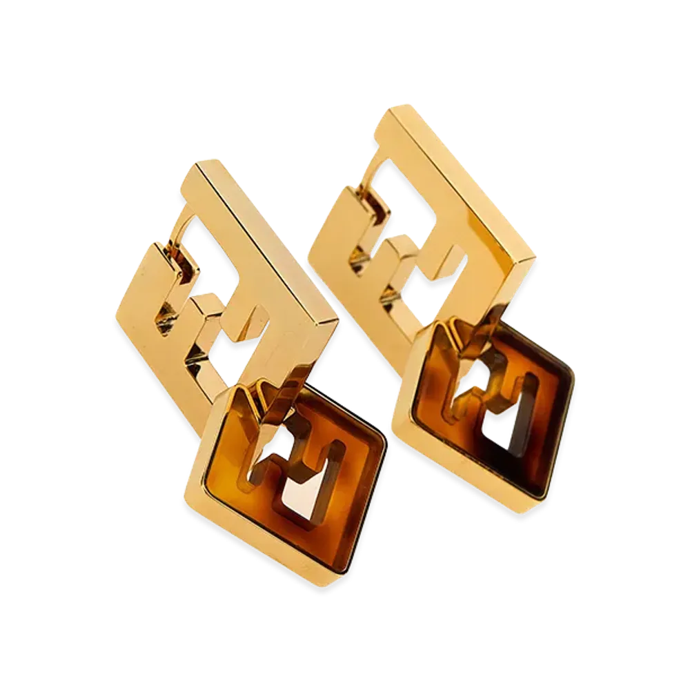 FENDI Women's Forever Earrings "Gold/Brown"