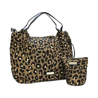 Jimmy Choo Women's Leopard Print Nylon Tote Bag "Hazelnut Mix"