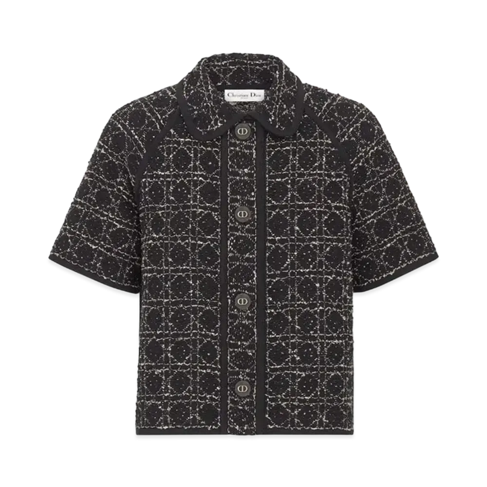 Dior Macrocannage Short-Sleeved Jacket Cotton and Silk Blend Tweed "Black/White"