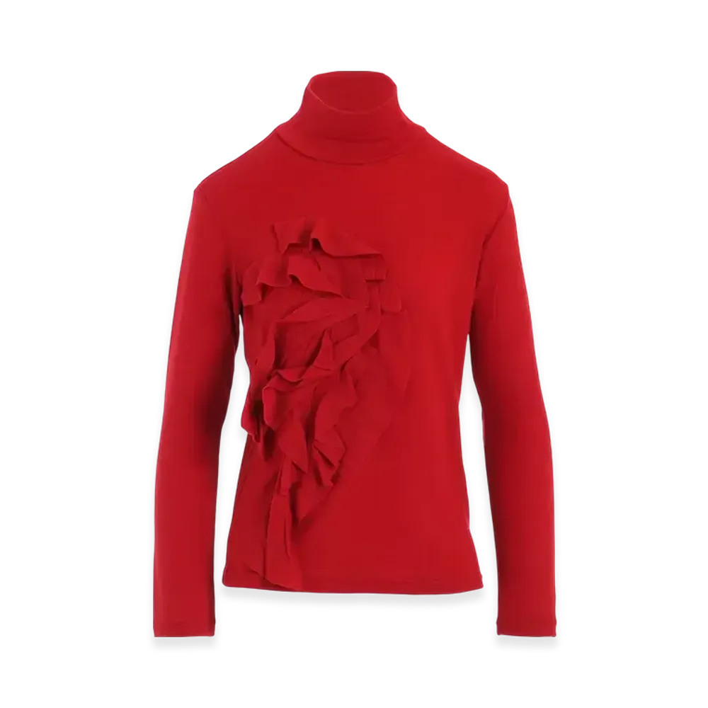 Yohji Yamamoto Wool Motif Turtle Neck Long Slv "Red"