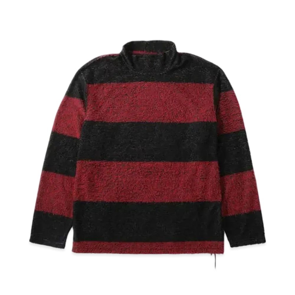mastermind WORLD Pile Stripe Hi Neck LS Tee "Black Red"