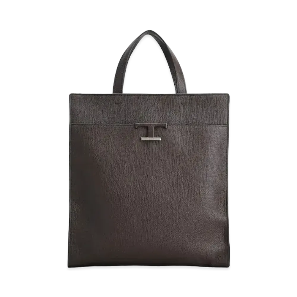 TOD'S Leather Tods T Time Les Shopping Bag Medium "Brown"