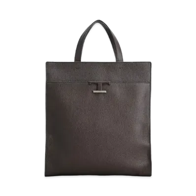 TOD'S Leather Tods T Time Les Shopping Bag Medium "Brown"