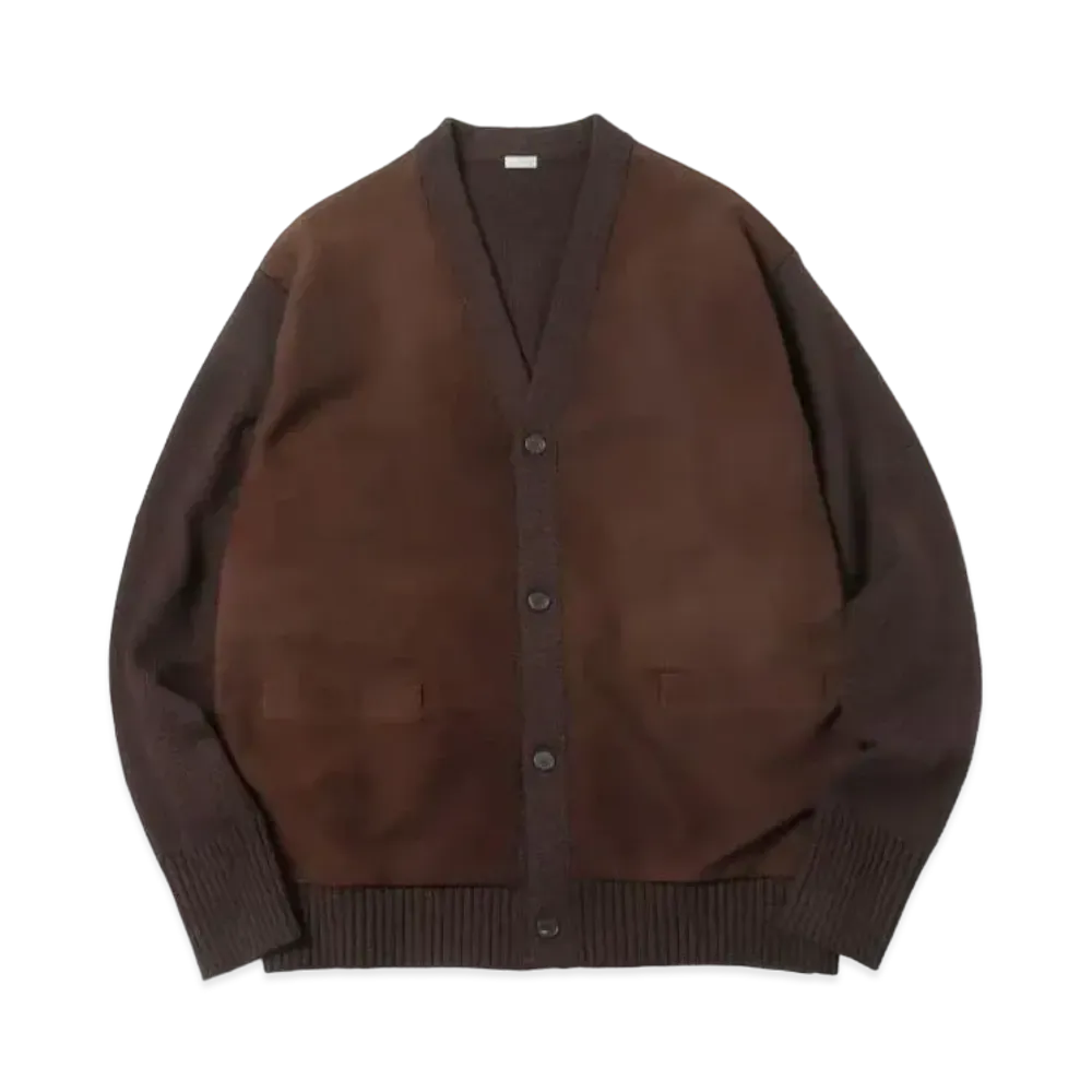 A.PRESSE Cashmere Leather Combination Cardigan "Brown"