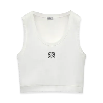 LOEWE Women's Anagram Cropped Tank Top in Cotton "White/Navy Blue"