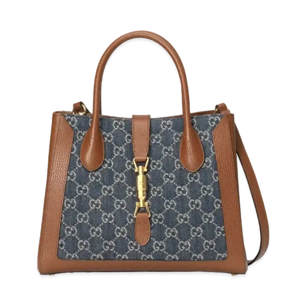 GUCCI Jackie 1961 Medium Tote Bag "Dark Blue/Ivory"