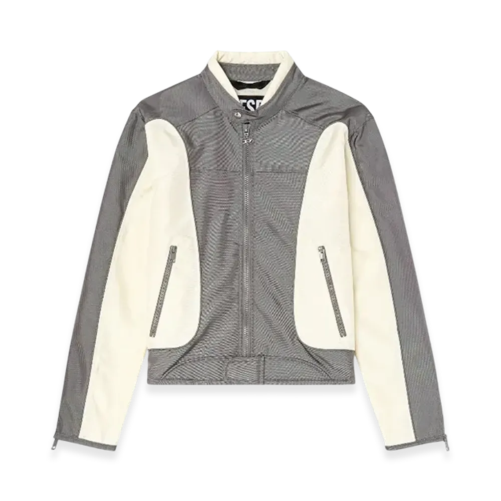 Diesel J-Blink-A Color-Block Biker Jacket With Piping "Grey White"