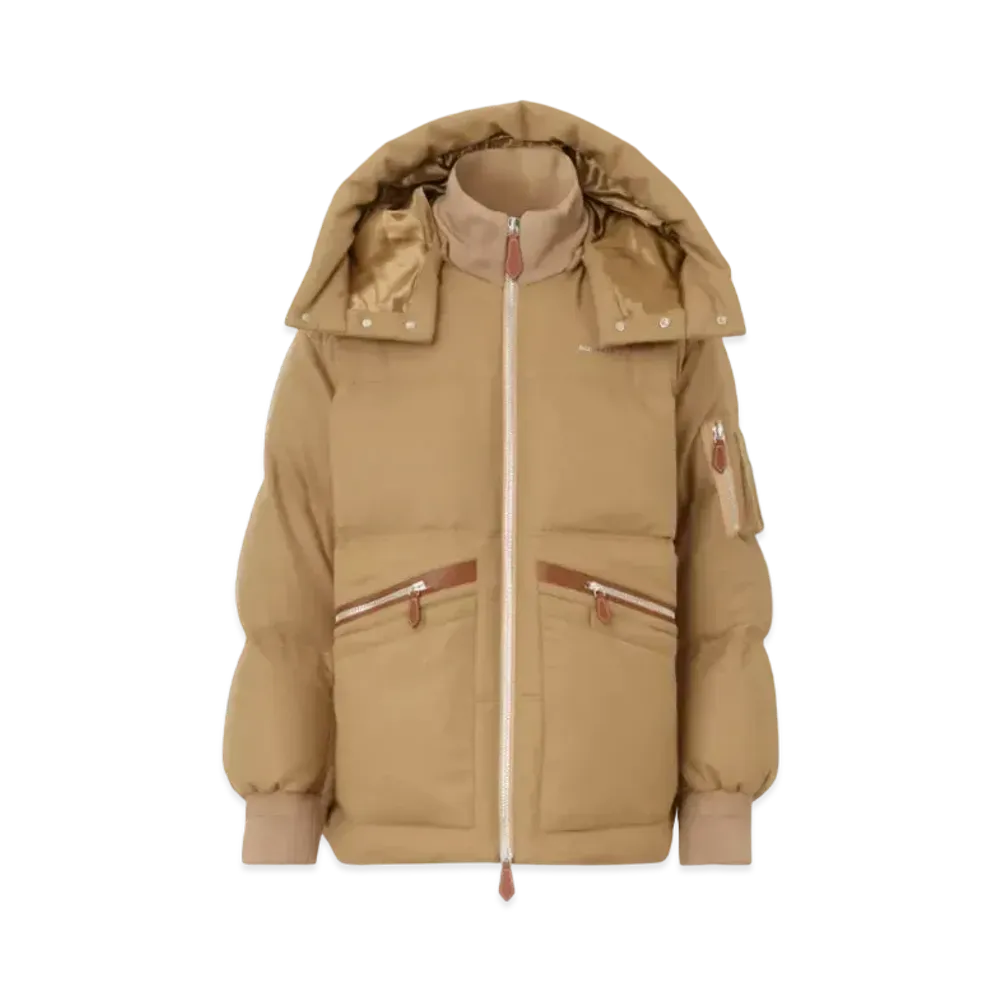 Burberry Men's Detachable Hood Cotton Gabardine Puffer Jacket "Camel"