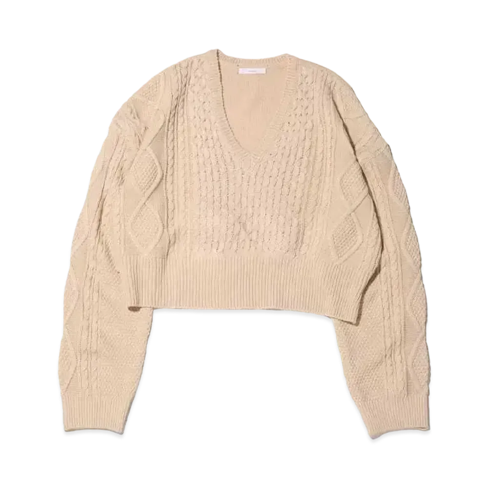 atmos pink Back Ribbon Bow Neck Knit Tops "Ivory"