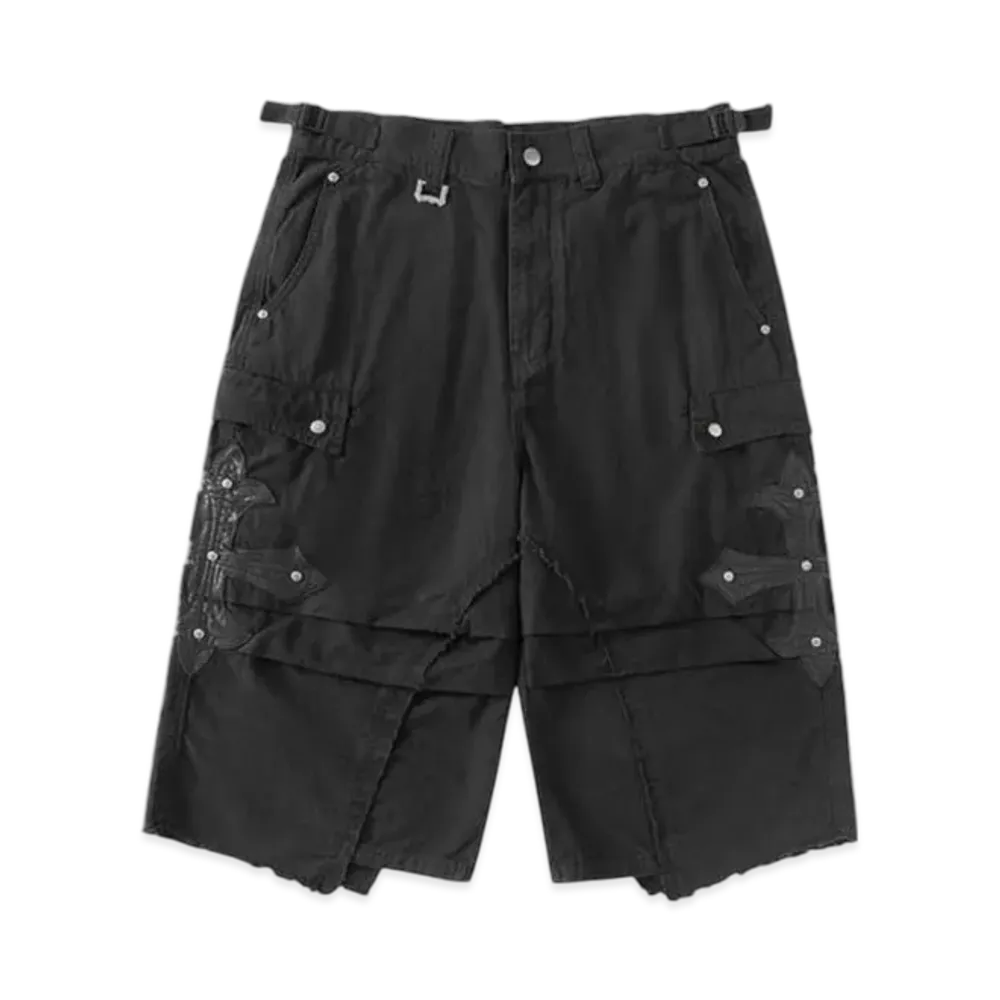 SUPPLIER Cross Leather Patch Baggy Shorts "Black"