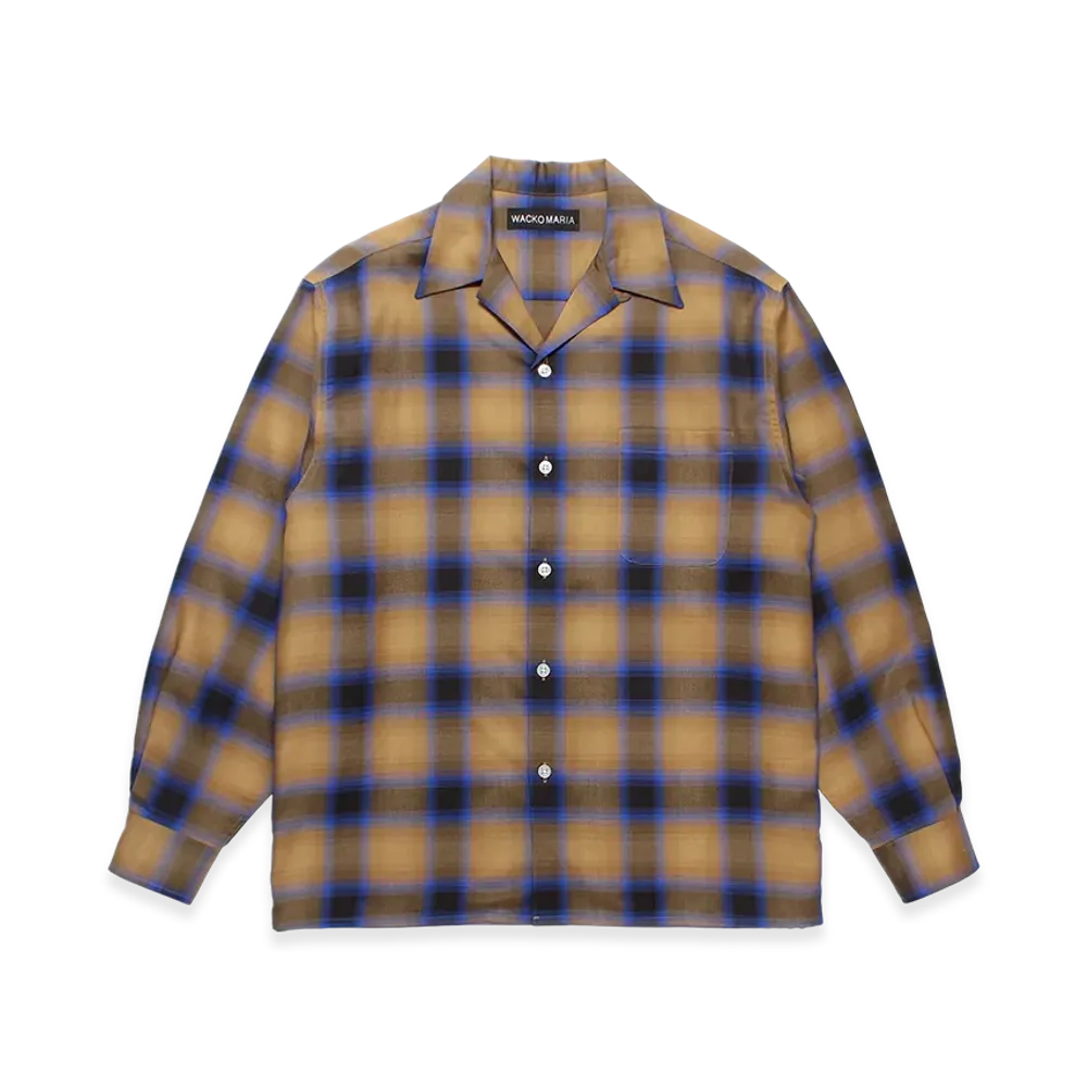 WACKO MARIA Check Open Collar Shirt "Light Brown"