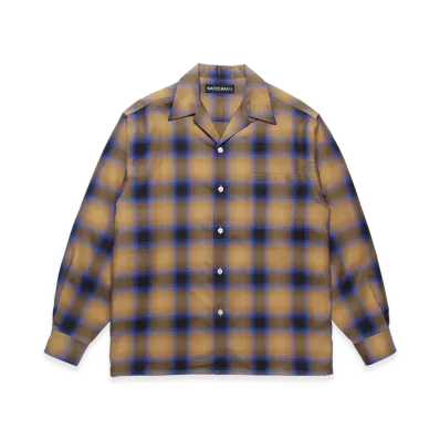 WACKO MARIA Check Open Collar Shirt "Light Brown"